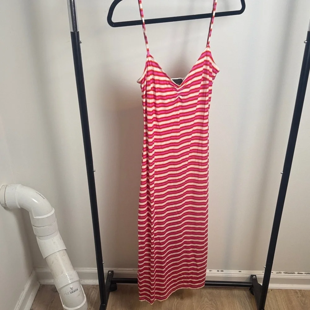 Pujka Adjustable Strap Red/Pink Striped Bodycon Guard Stripe Dress Size Small - Picture 2 of 8